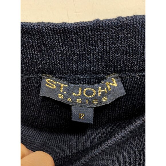 St. John Basics Womens Pencil Skirt Size 12 Navy Santana Knit Old Money Timeless - Picture 5 of 6